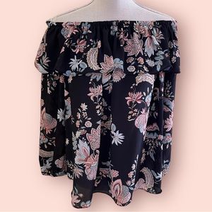 Emma & Olivia Black Floral Off the Shoulder Blouse L